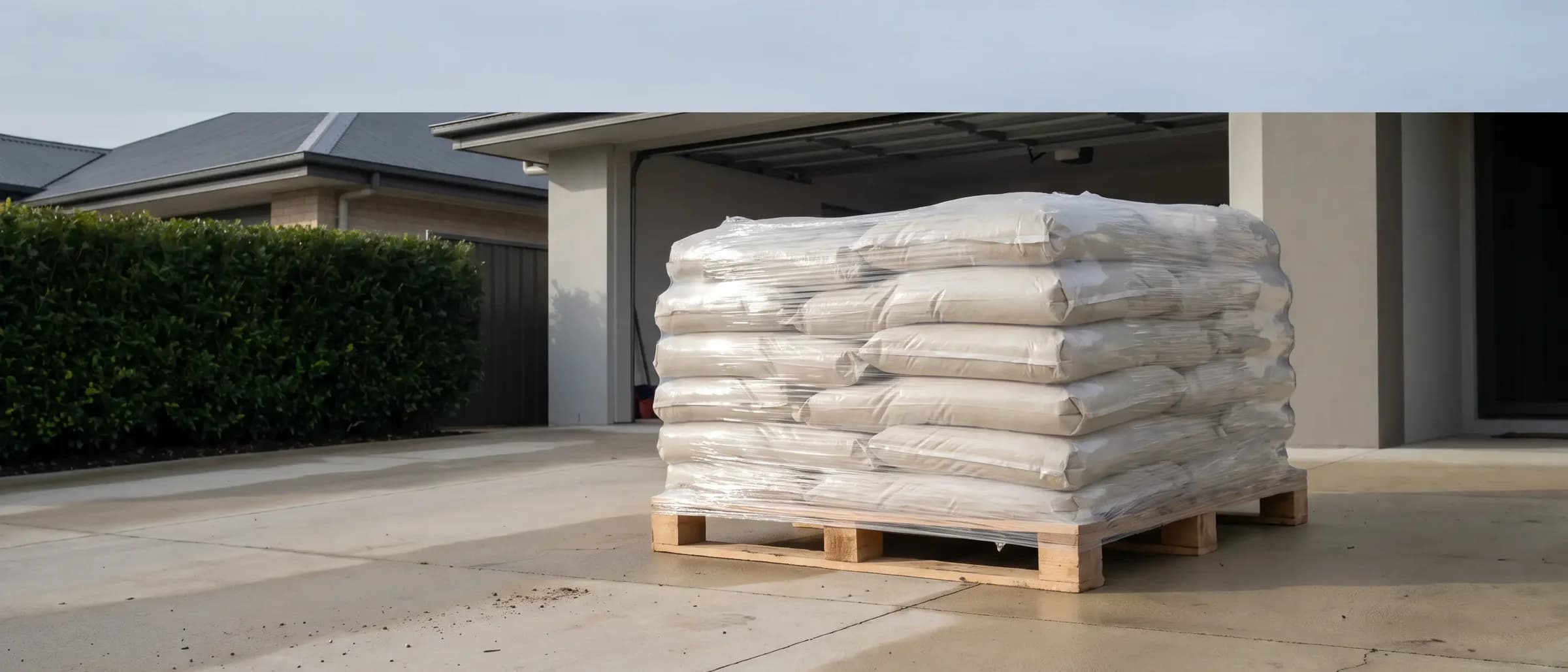 Livraison d'une palette de bois de chauffage devant une maison